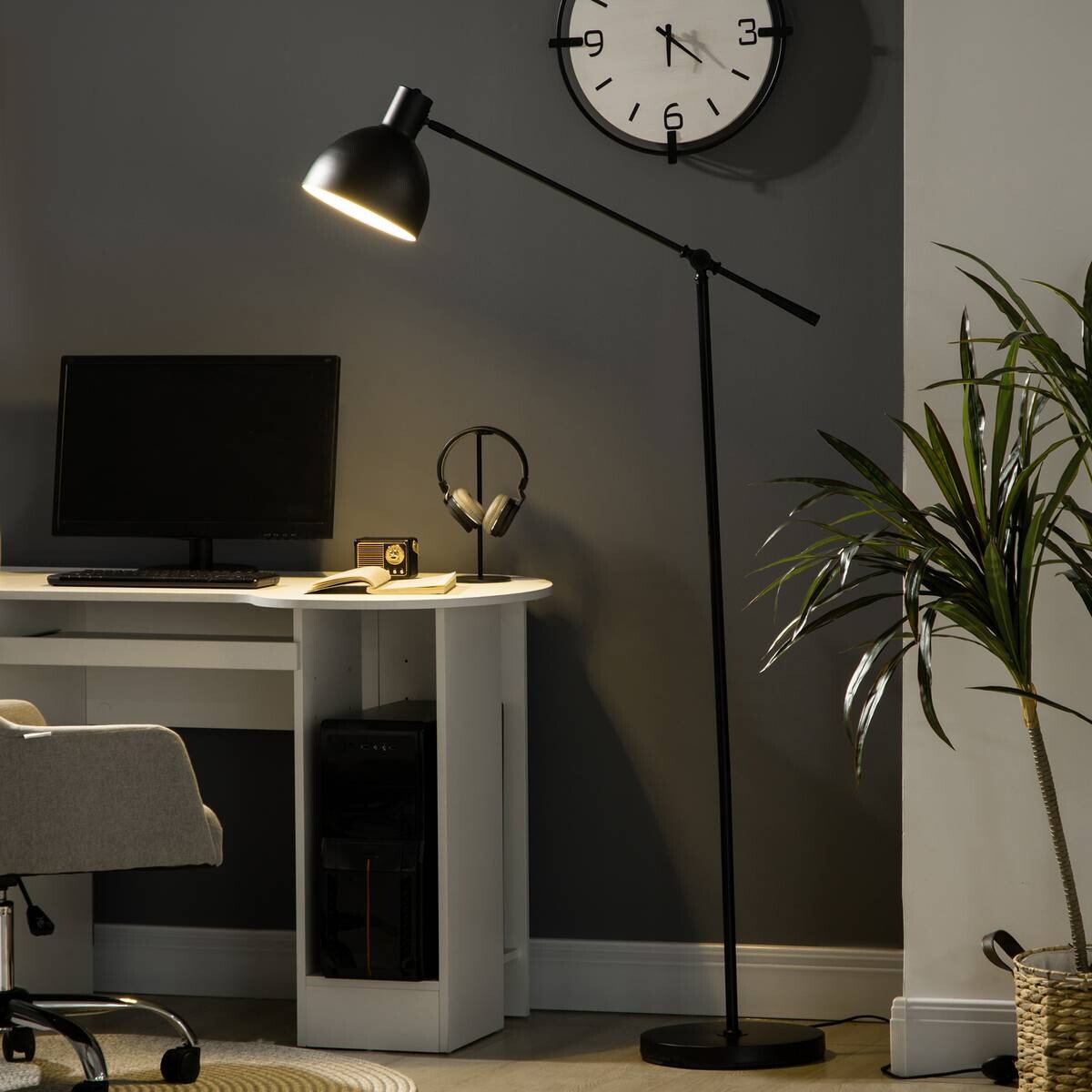HOMCOM Stehlampe schwarz Stahl B/H/T: ca. 30x131x30 cm