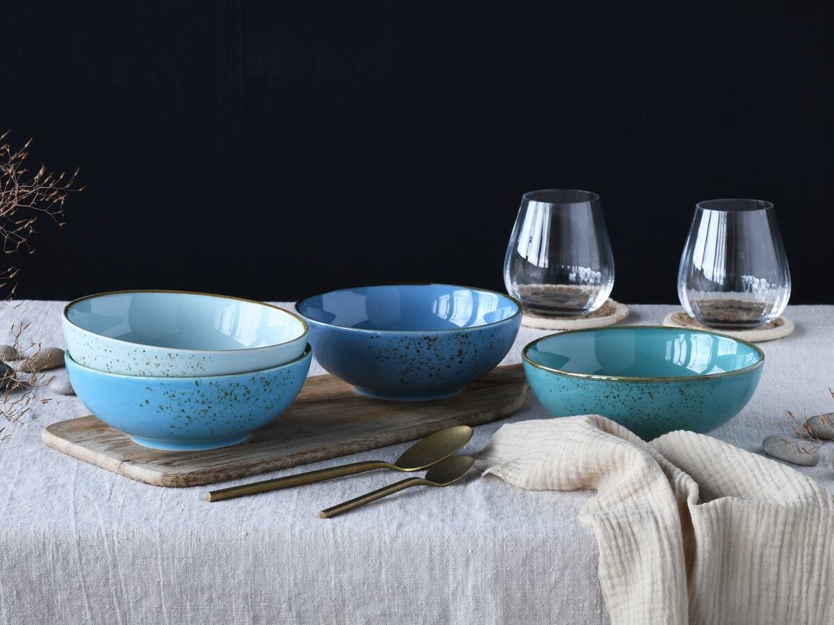 CreaTable Schalen-Set Nature Collection Aqua blau Steinzeug 4 tlg.