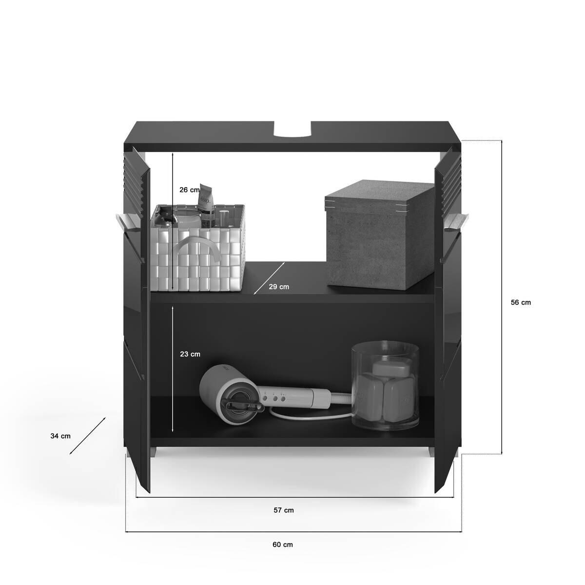 Badezimmer-Set LINUS schwarz schwarz Hochglanz B/H/T: ca. 60x182x34 cm