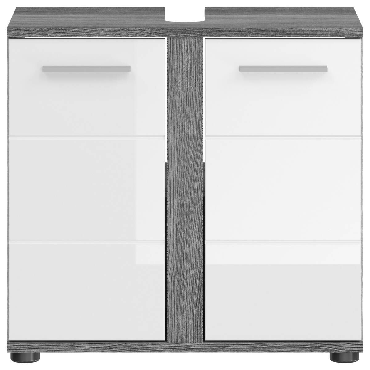 Waschbeckenunterschrank BLAKE Rauchsilber Nachbildung weiß Hochglanz B/H/T: ca. 60x57x34 cm