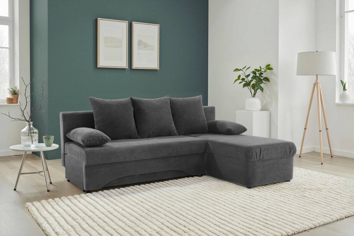 Ecksofa mit Bettfunktion und Bettkasten grau Microfaser B/H/T: ca. 191x70x142 cm