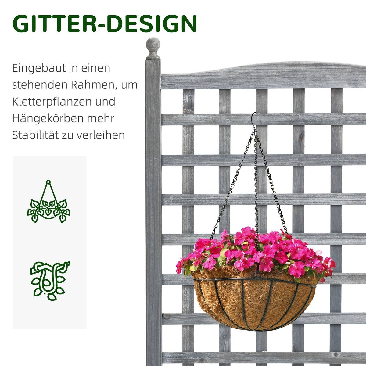 Outsunny Rankkasten im Spalierrahmen-Design hellgrau B/H/L: ca. 28x120x64 cm