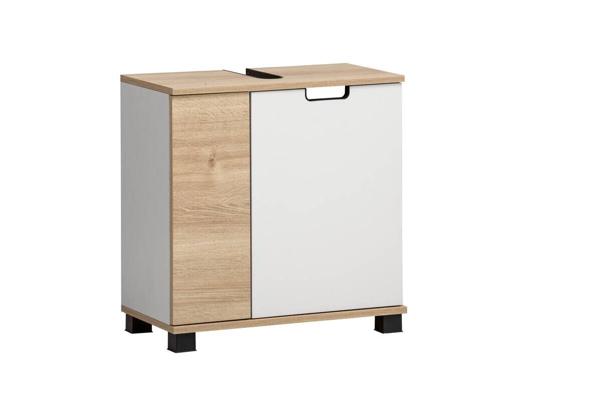 Waschbeckenunterschrank Emmik weiß matt Eiche Eiche weiß Nachbildung B/H/T: ca. 59,8x62,4x32,6 cm