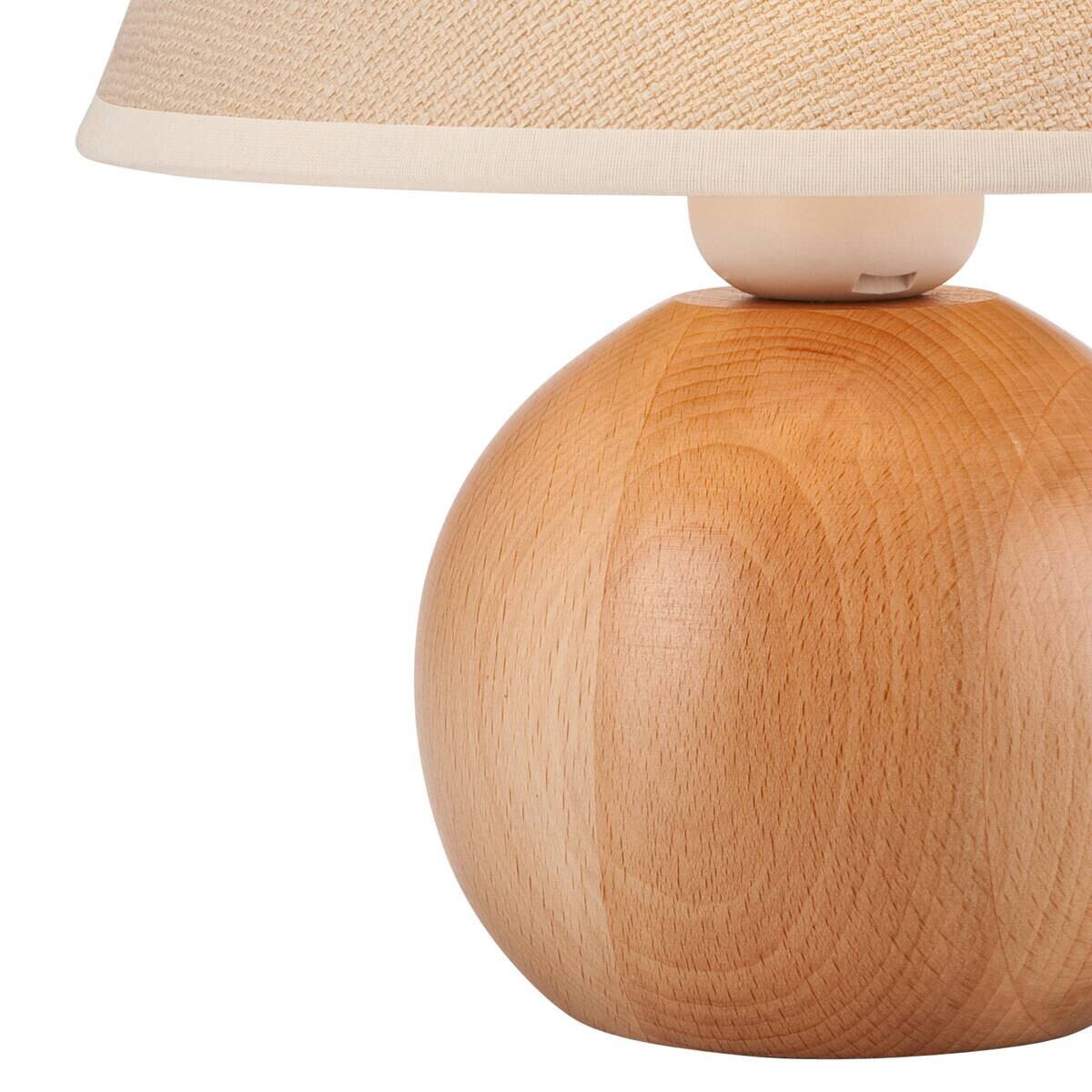 Lamkur Tischleuchte Ball natur Holz Stahl Stoff H/L: ca. 24x19 cm E27 1 Brennstellen