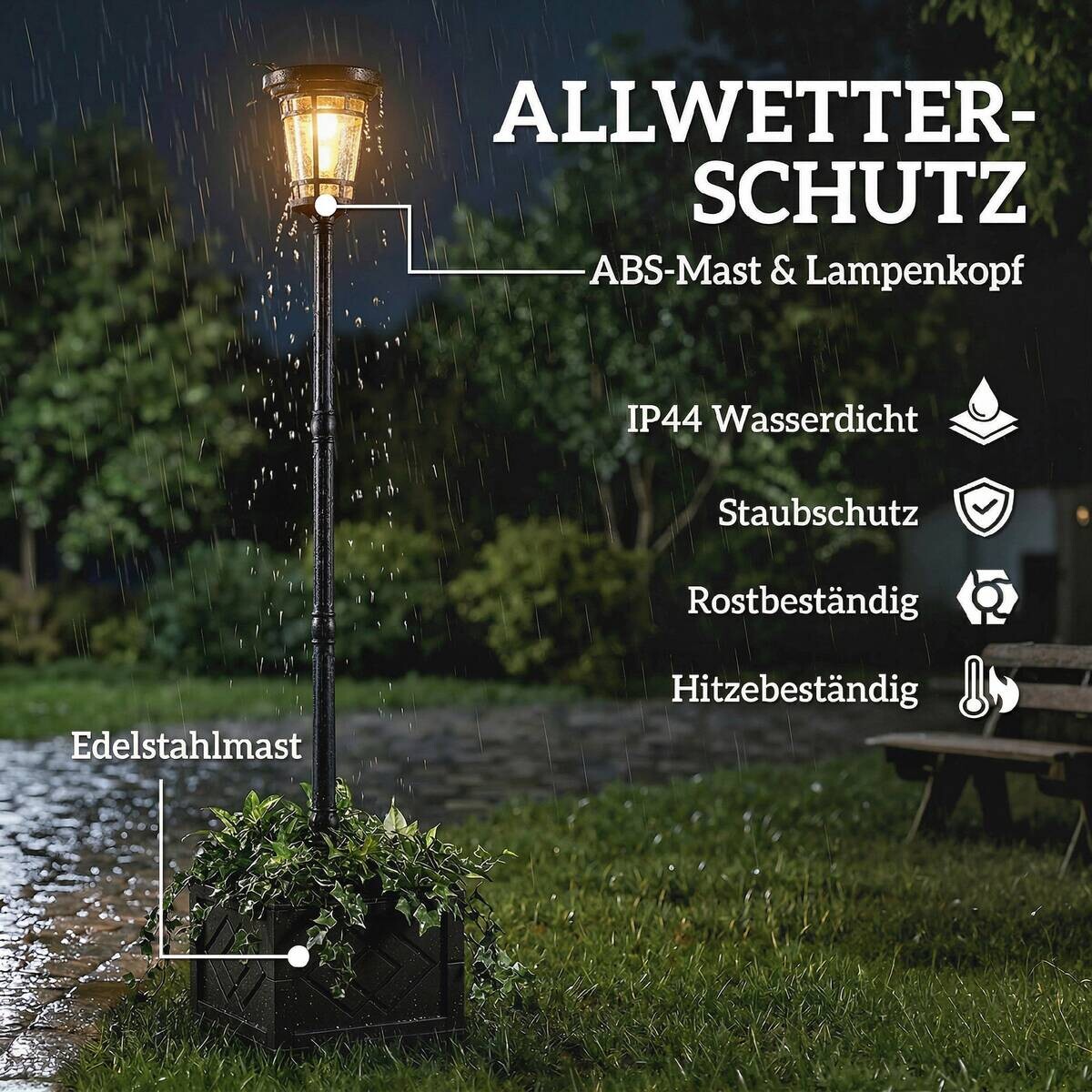 Solarleuchte schwarz Kunststoff B/H/L: ca. 41,5x195x41,5 cm