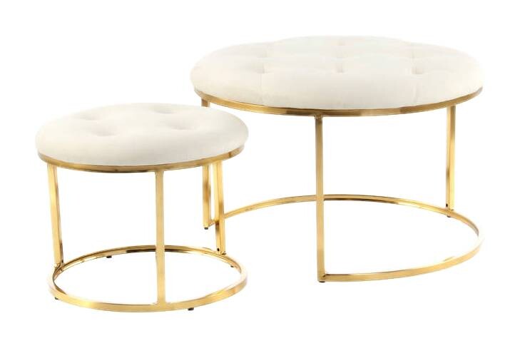 360 Living Hocker Myla 100 2er-Set elfenbein gold Metall Samt H/D: ca. 41x60 cm