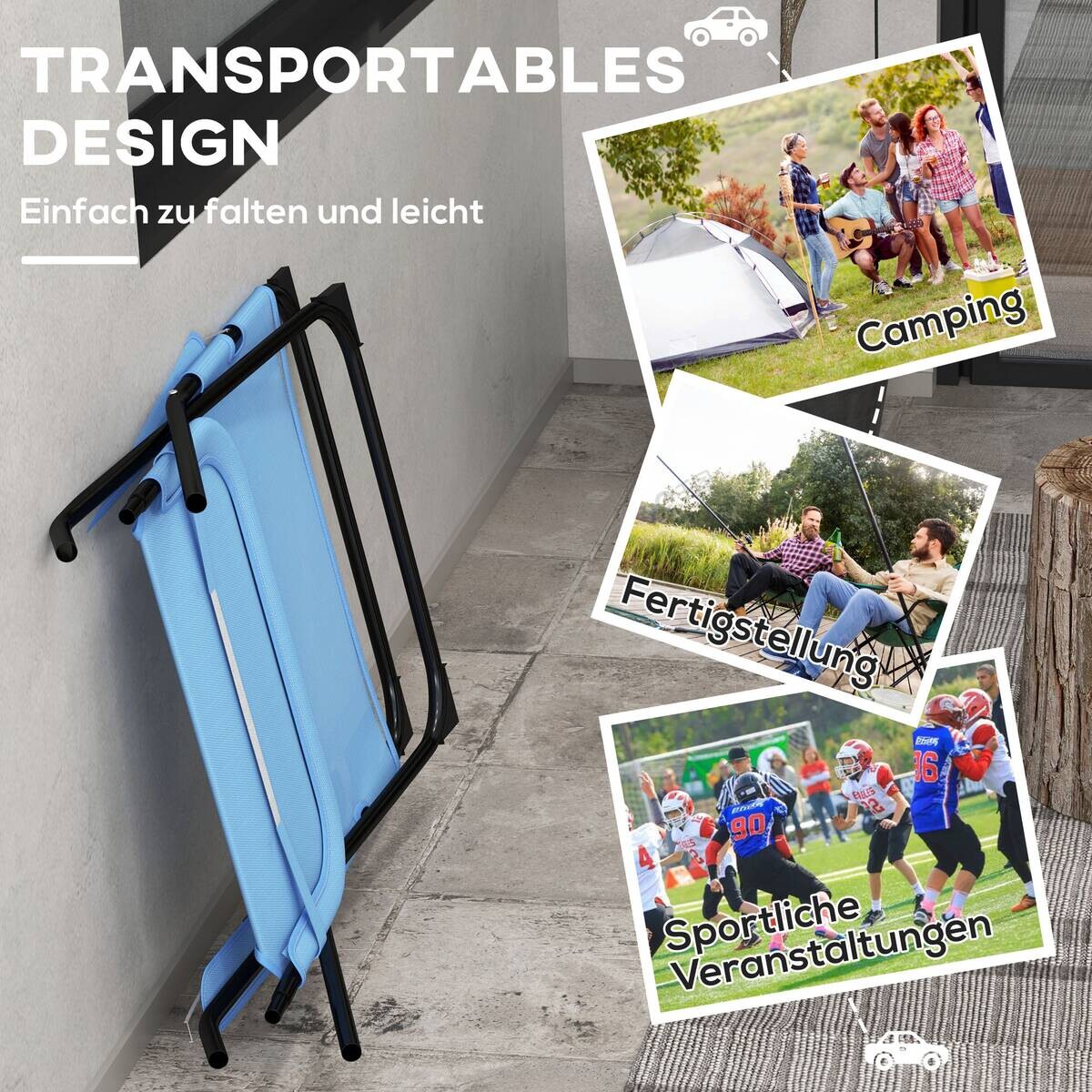 Outsunny Klappstuhl blau Edelstahl B/H/L: ca. 91x69x96 cm