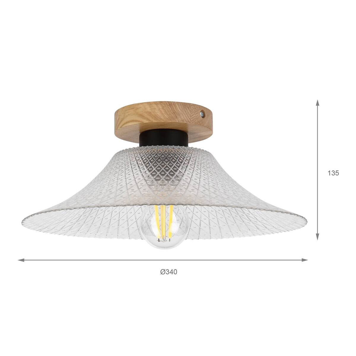 Lamkur Deckenleuchte Chrom Eiche Glas Eiche B/H/L: ca. 34x13,5x34 cm E27 1 Brennstellen