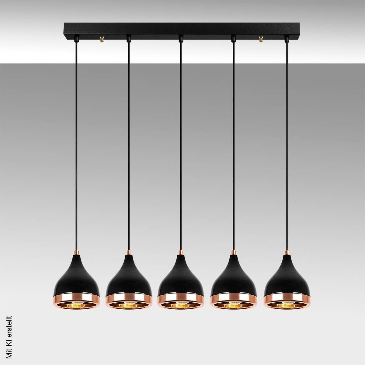 Opviq Pendelleuchte Yildo-7010 Kupfer schwarz B/H/T/L: ca. 85x135x15x85 cm E27 5 Brennstellen