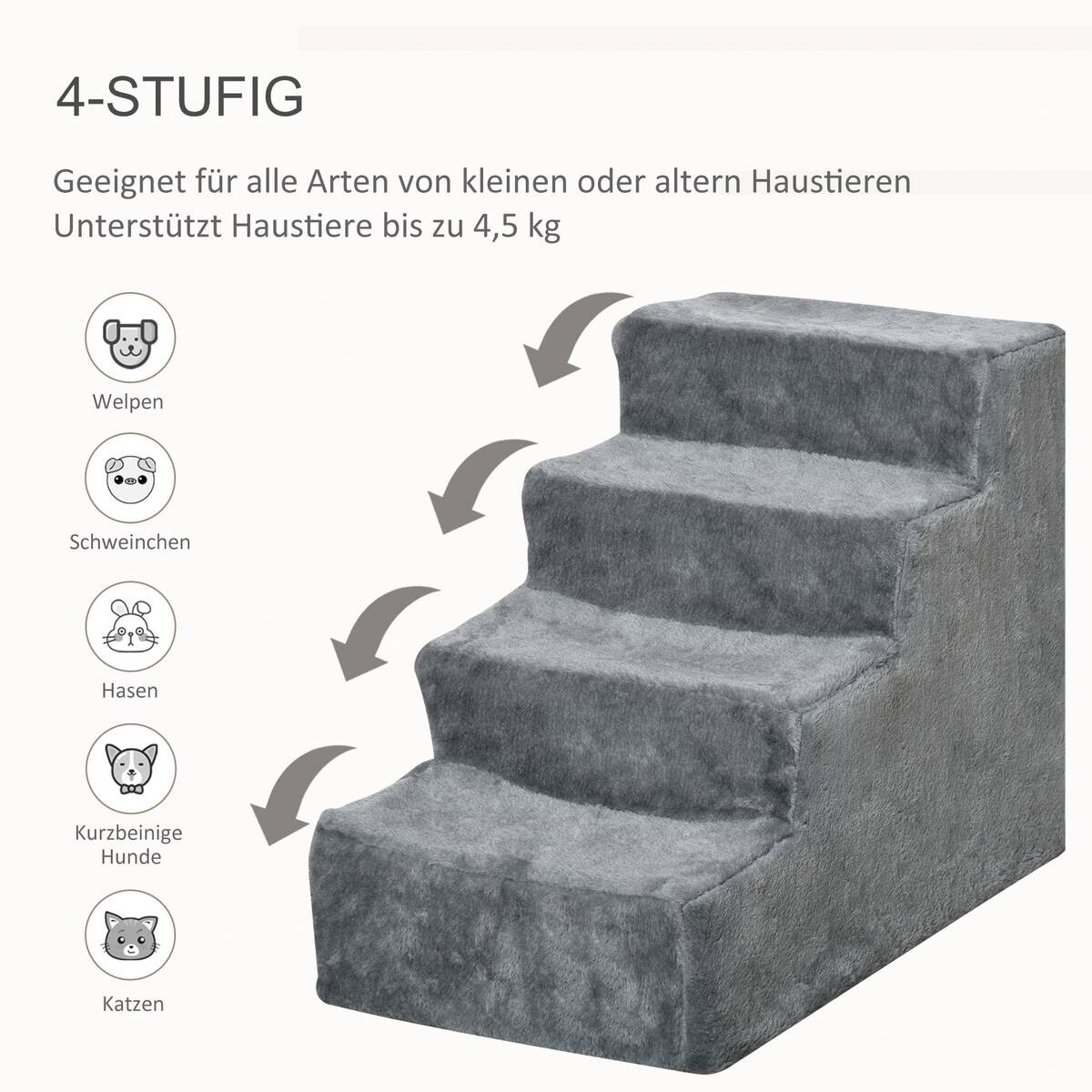 PawHut Haustiertreppe grau Polyester B/H/L: ca. 35x44x60 cm