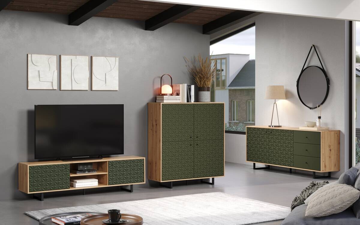 Sideboard Sentra Eiche Artisan Nachbildung grün dunkel B/H/T: ca. 183x75x40 cm