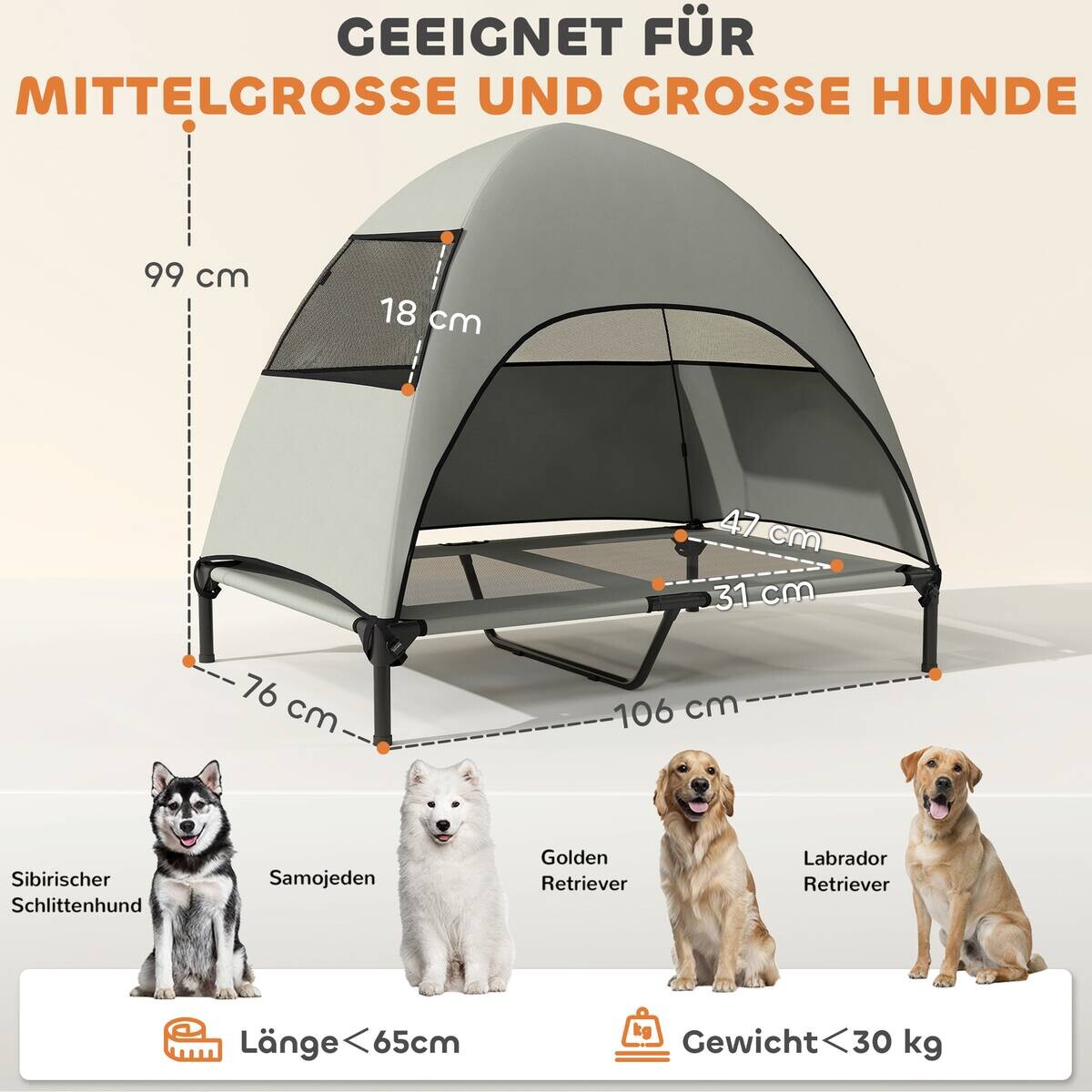 PawHut Hundeliege hellgrau Polyester B/H/L: ca. 76x99x106 cm
