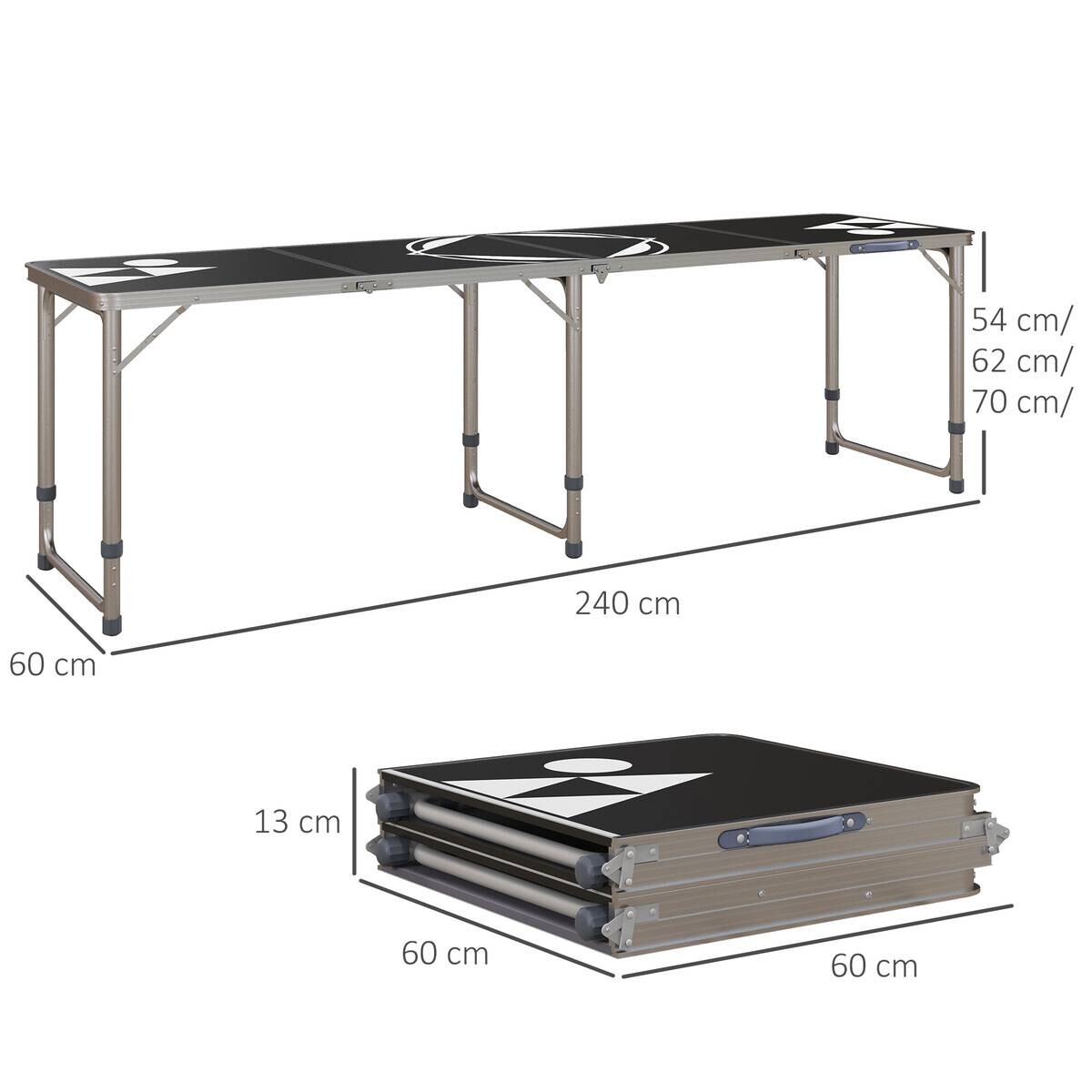 Outsunny Bierpong-Tisch schwarz Aluminium B/H/L: ca. 60x240x70 cm
