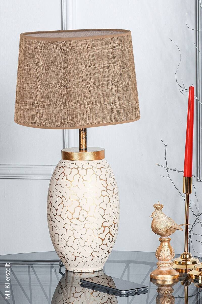 Opviq Tischleuchte creme gold Keramik B/H/L: ca. 30x55x30 cm E27 1 Brennstellen