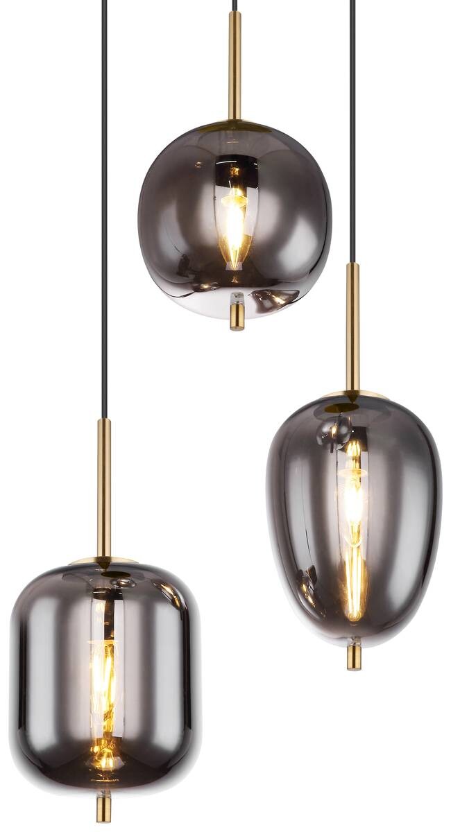 GLOBO Pendelleuchte Blacky messing Metall Rauchglas H/D: ca. 120x46 cm E14 3 Brennstellen