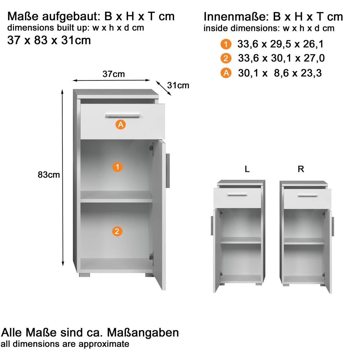 Stauraumelement Wons weiß Hochglanz weiß matt B/H/T: ca. 37x83x31 cm