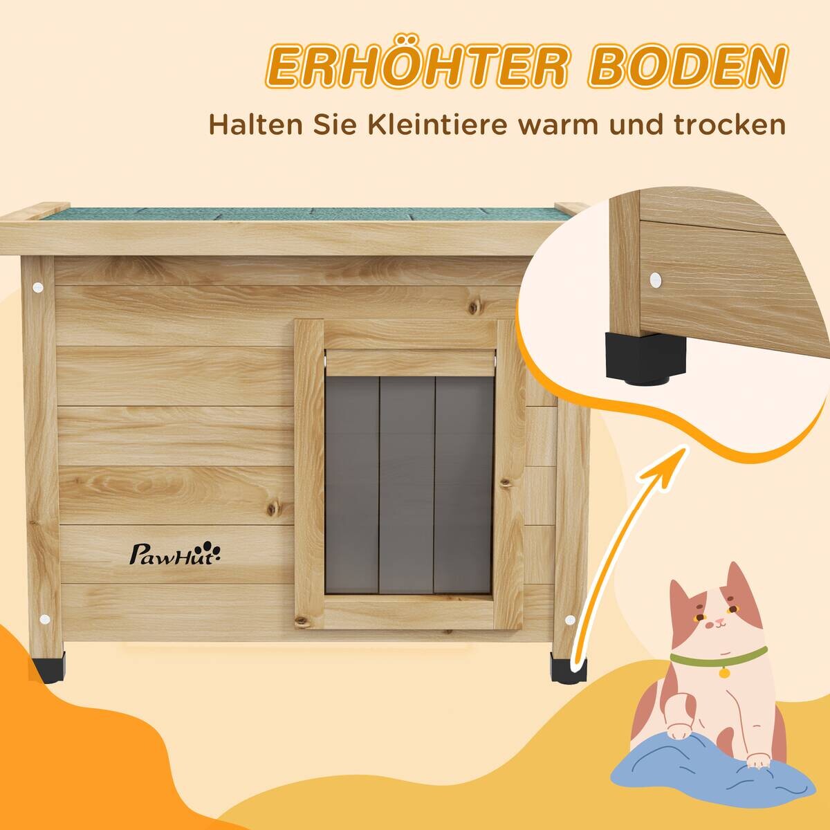 PawHut Katzenhaus gelb Holz B/H/L: ca. 45x43x57 cm