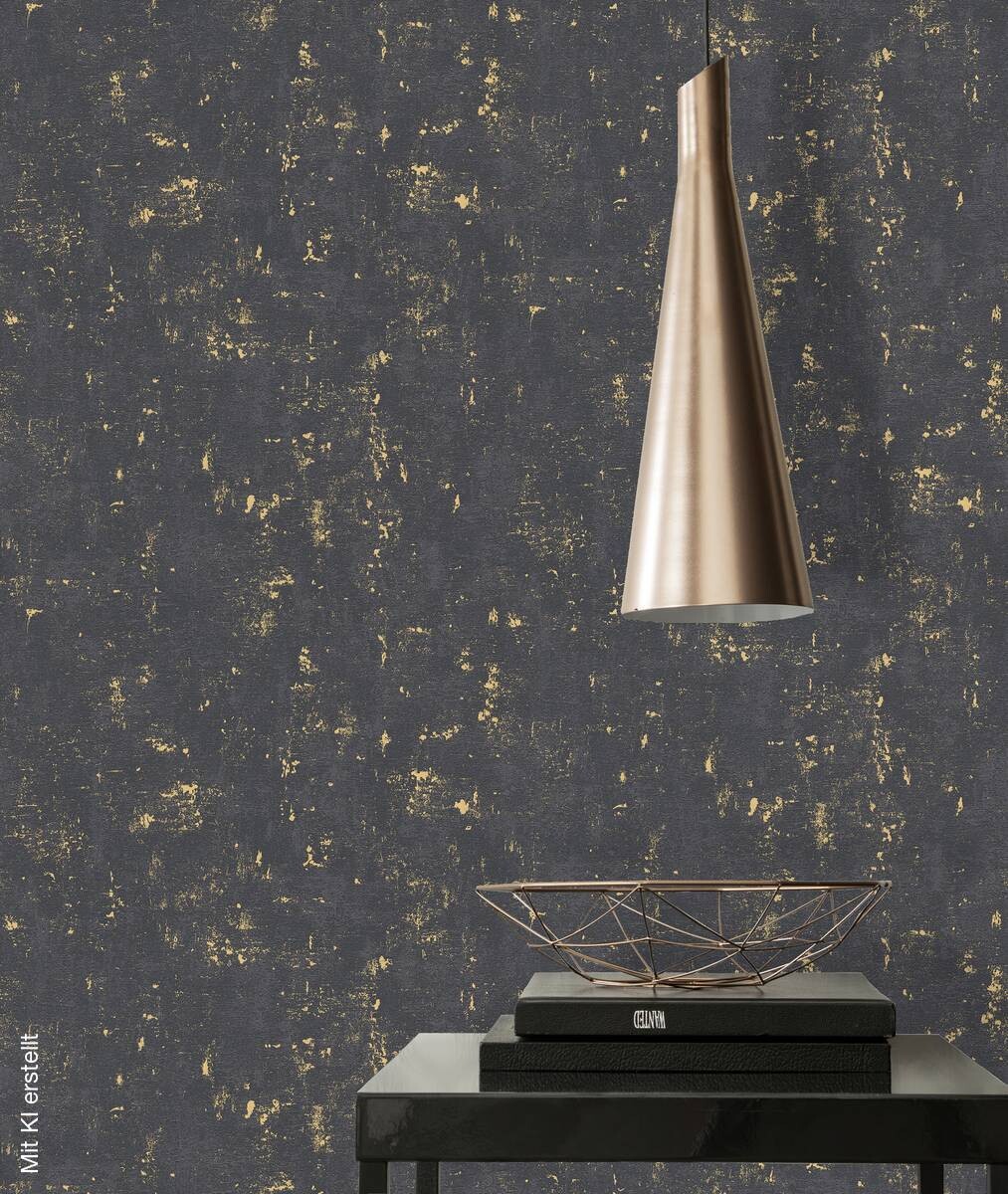 Vliestapete Betonoptik schwarz gold B/L: ca. 53x1005 cm