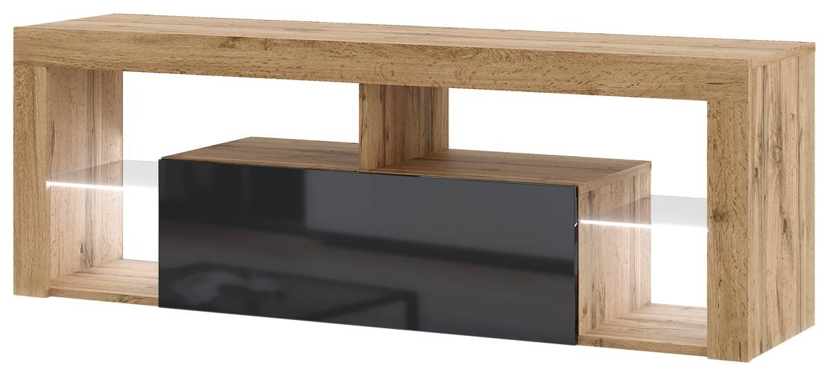 TV-Lowboard TV LOWBOARD Everest 140 LED Eiche Wotan Nachbildung schwarz glänzend B/H/T: ca. 140x50x35 cm