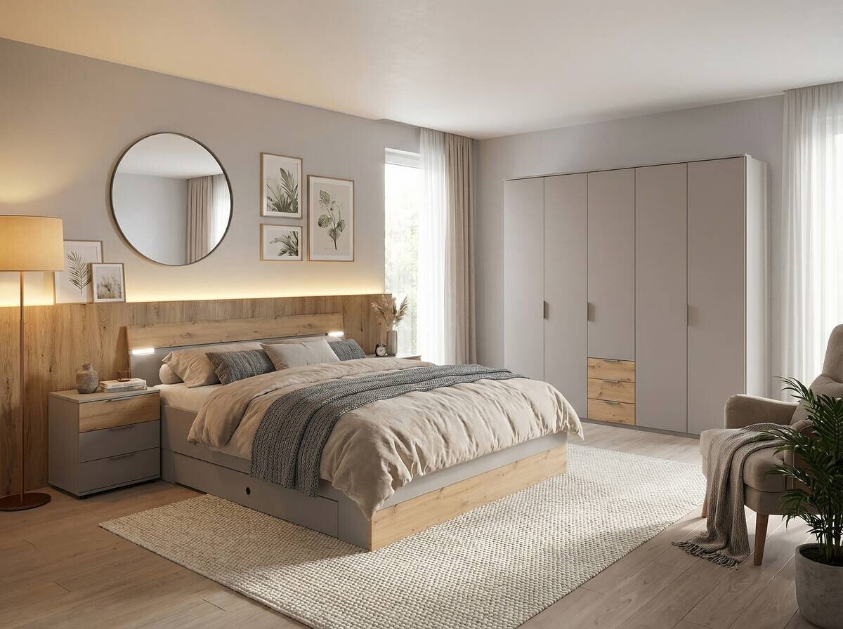 Bettanlage Paderborn Sahara grau B/H/T: ca. 284x96x210 cm Liegefläche B/L: ca. 180x200 cm