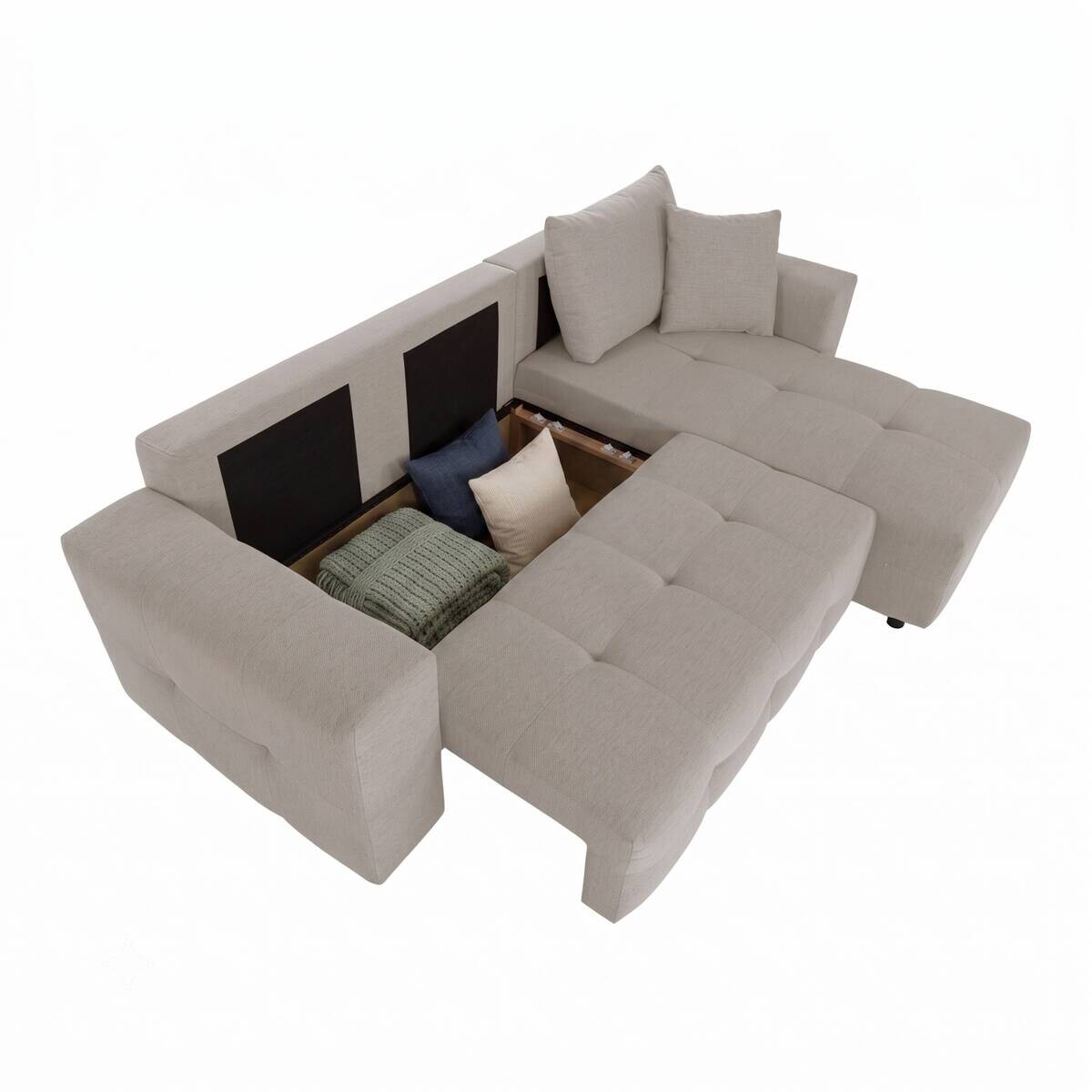 Ecksofa mit Bettfunktion und Bettkasten hellgrau Webstoff B/H/T: ca. 247x83x162 cm
