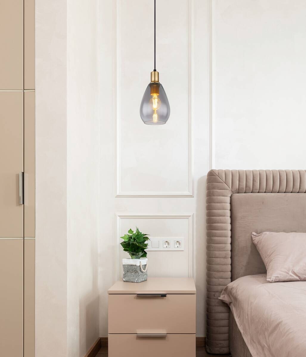 GLOBO Pendelleuchte Rauch schwarz Glas Metall H/D: ca. 120x15 cm E27 1 Brennstellen