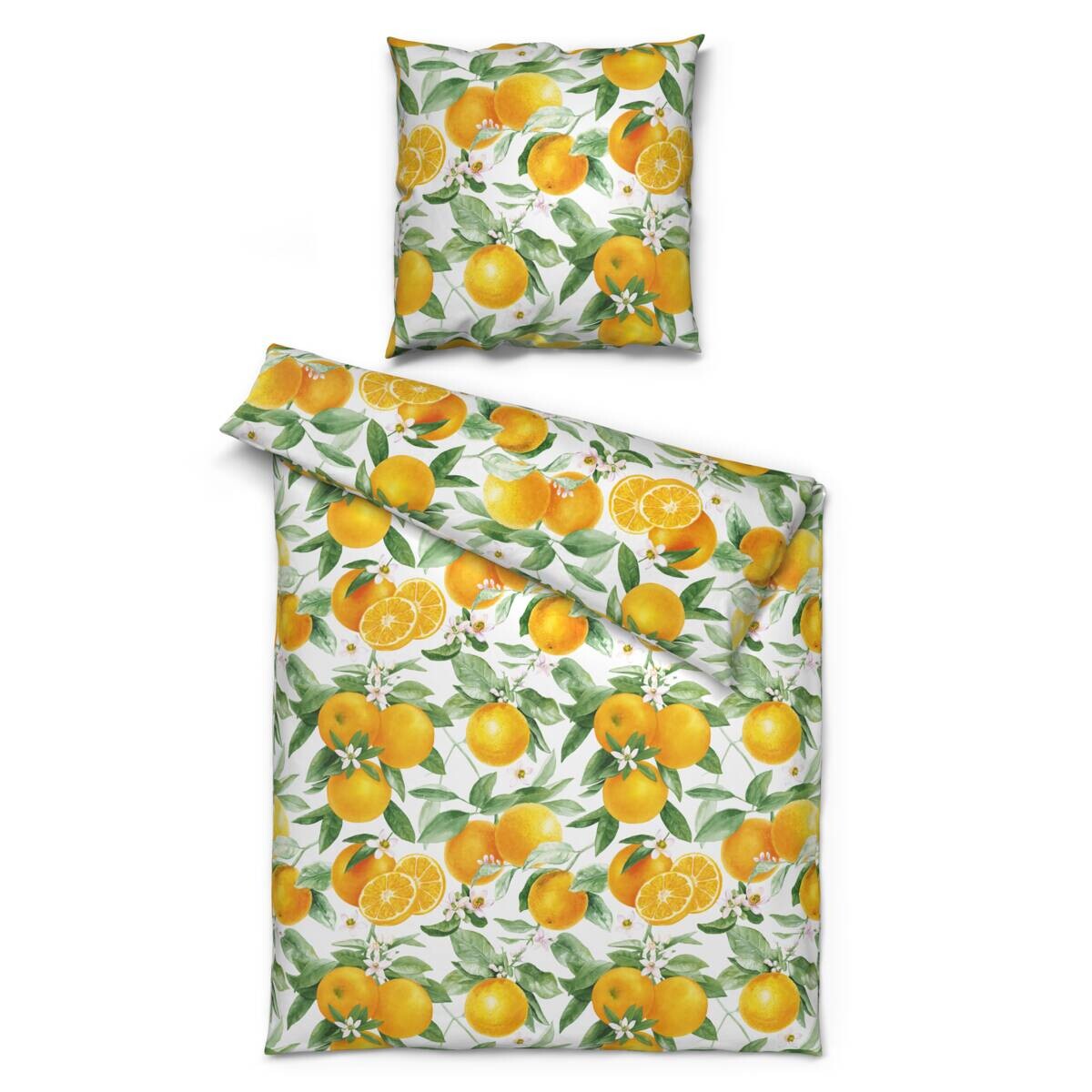 Microfaser Bettwäsche zitrusgelb weiß 100% Polyester B/L: ca. 135x200 cm