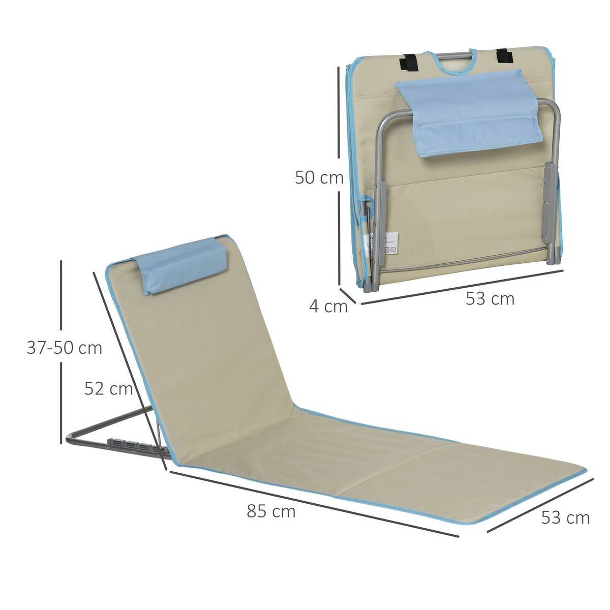 Outsunny Strandliege 2er Set hellblau Stahl B/H/L: ca. 53x35x124 cm