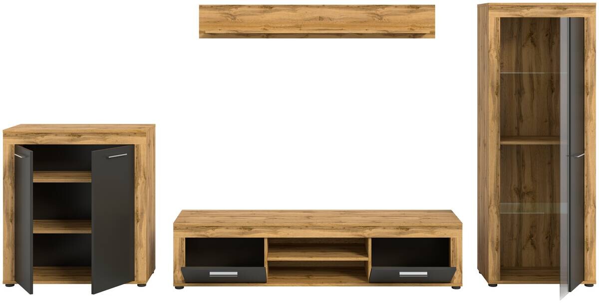 Wohnwand Jam Eiche Wotan Nachbildung grau B/H/T: ca. 330x159x35 cm