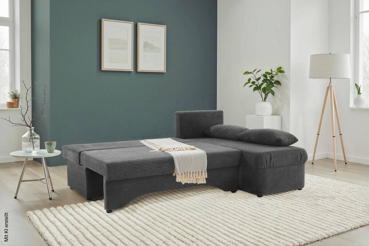 Ecksofa mit Bettfunktion und Bettkasten grau Microfaser B/H/T: ca. 191x70x142 cm