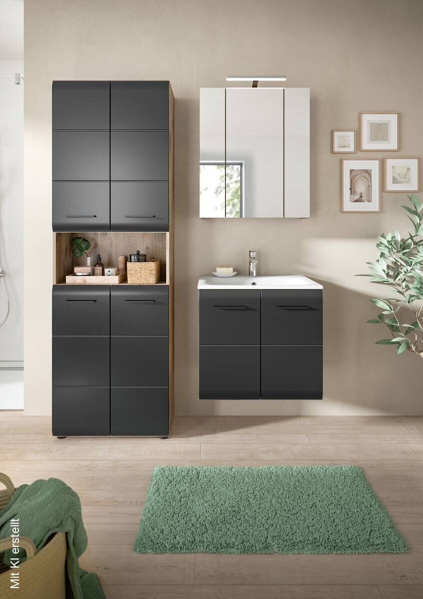 Badezimmer-Set Ice Nox Oak Nachbildung schwarz matt B/H/T: ca. 135x185x46 cm