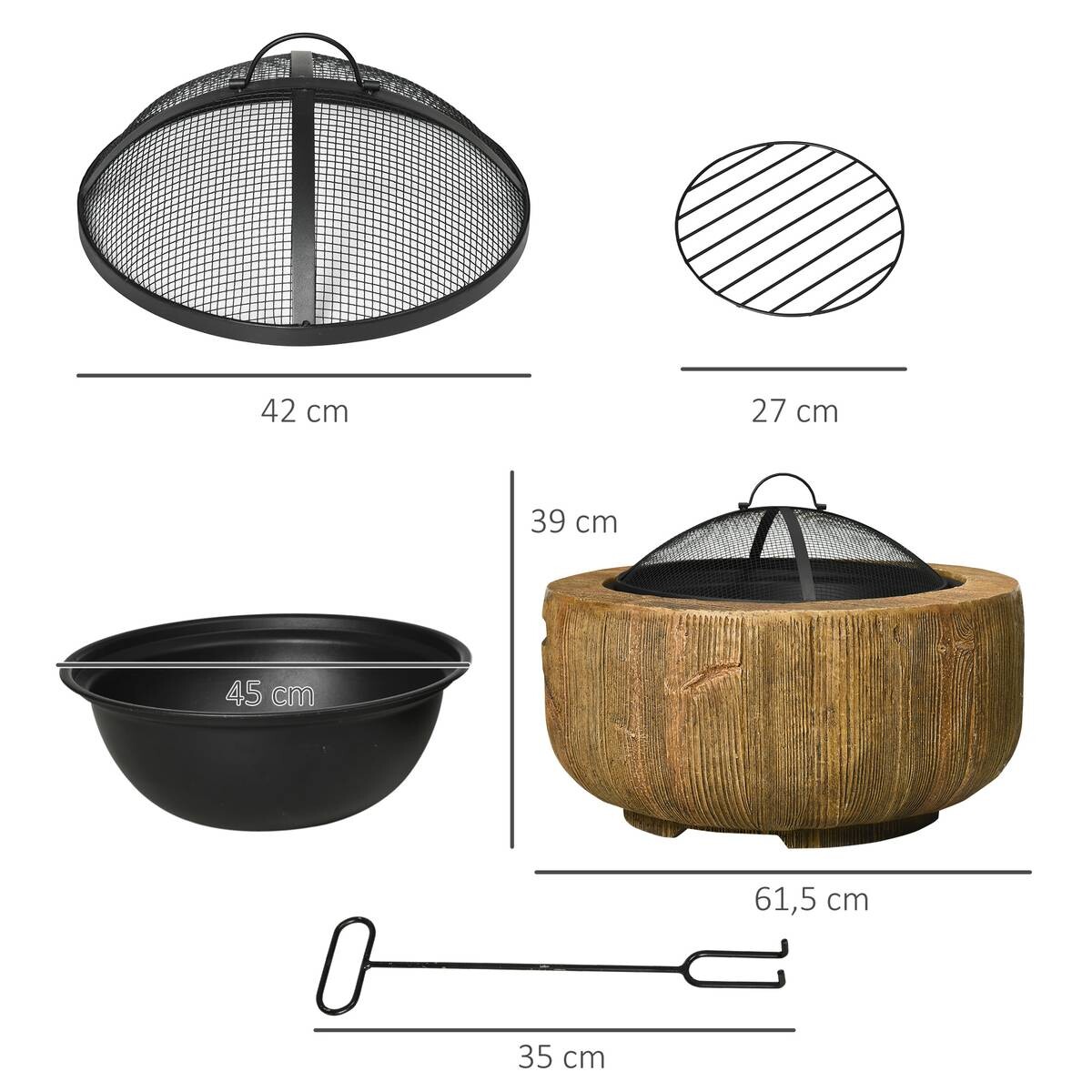 Outsunny Feuerstelle Metall B/H/L: ca. 61,5x39x61,5 cm