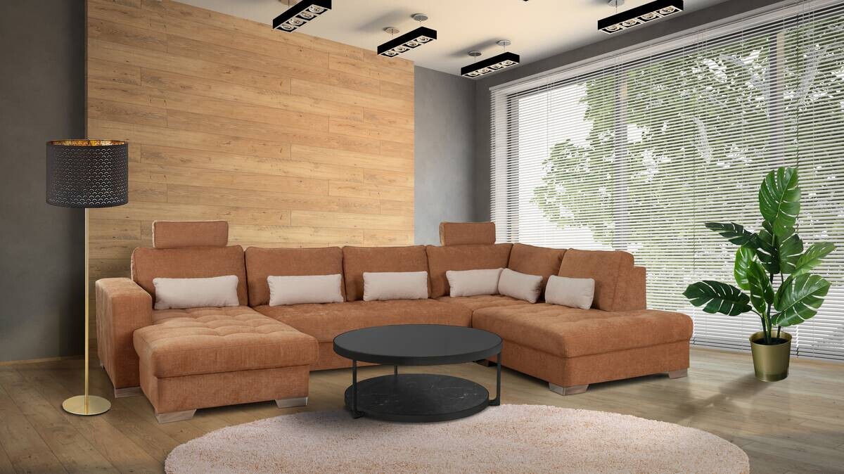 Wohnlandschaft hellgrau Microfaser B/H/T: ca. 237x365x185 cm