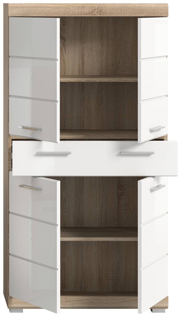 Midischrank Lambada Eiche Sonoma Nachbildung weiß Hochglanz B/H/T: ca. 74x141x31 cm