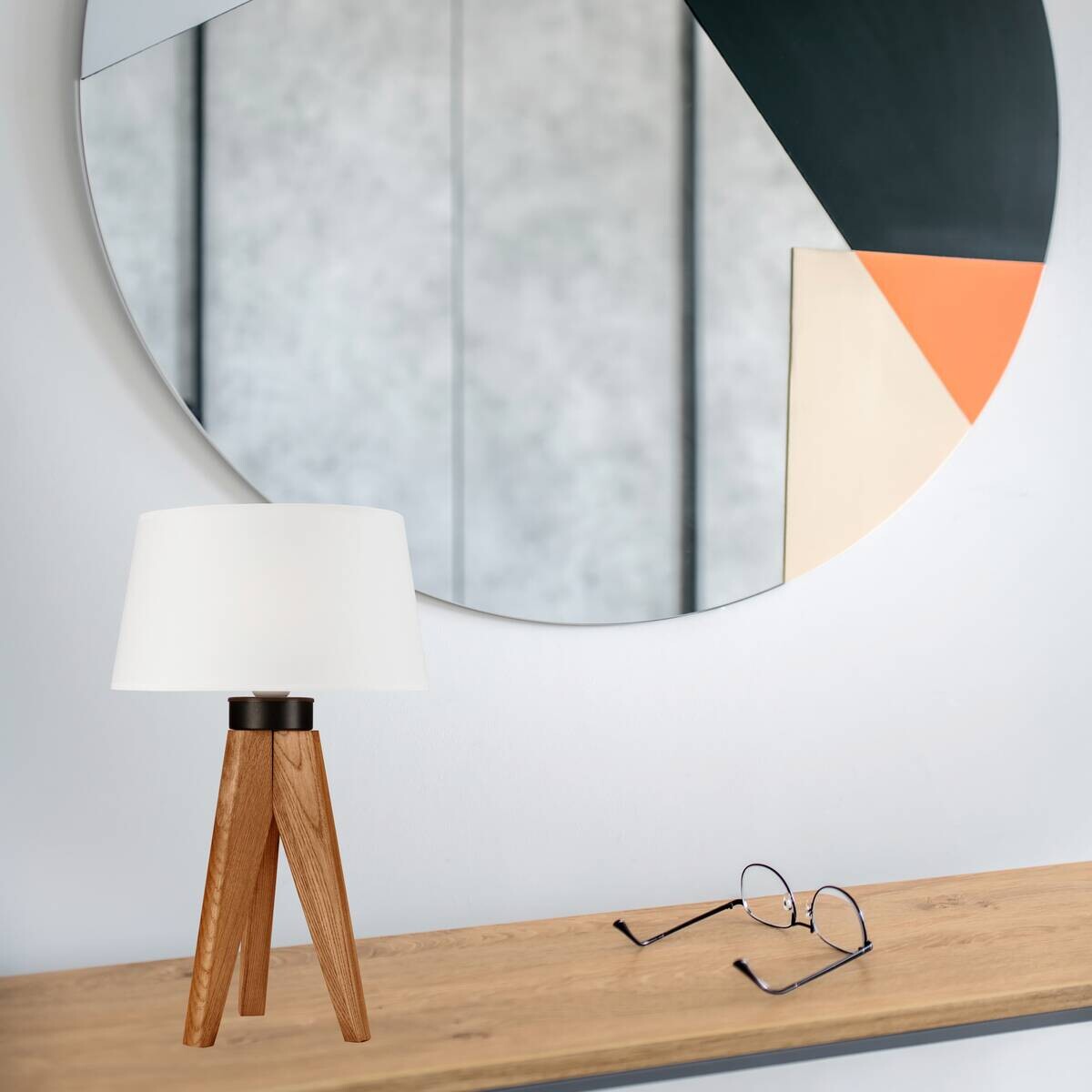 Lamkur Tischlampe Eiche rustikal Holz Stahl B/H/L: ca. 34x38x38 cm E27 1 Brennstellen