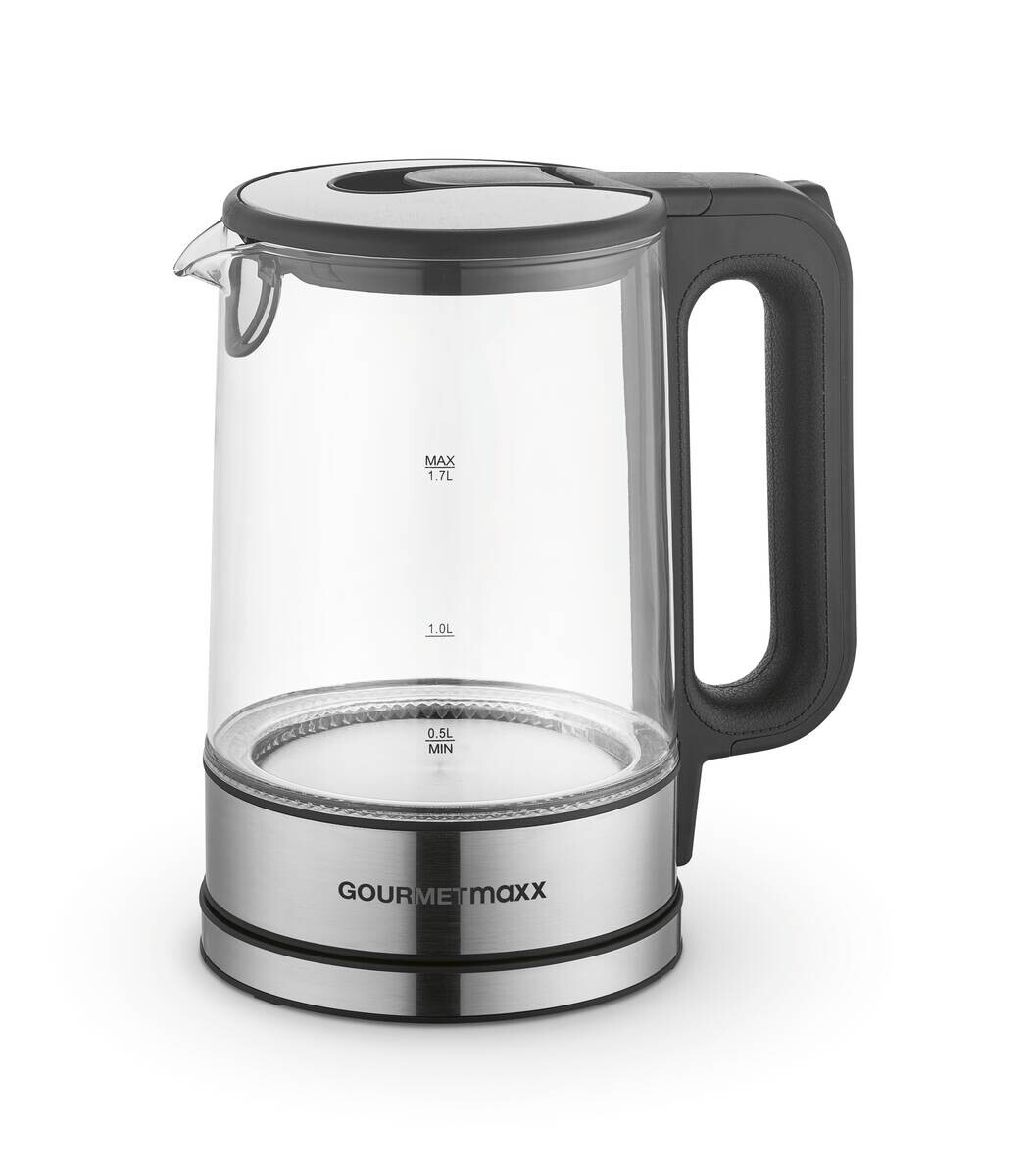 GOURMETmaxx Wasserkocher schwarz silber Glas Edelstahl B/H/L: ca. 15x24x21 cm ca. 1,7 l
