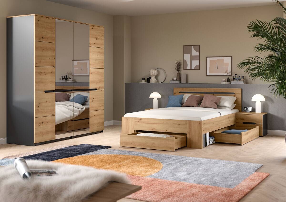 Schlafzimmer CANU, Set basaltgrau Artisan Nachbildung