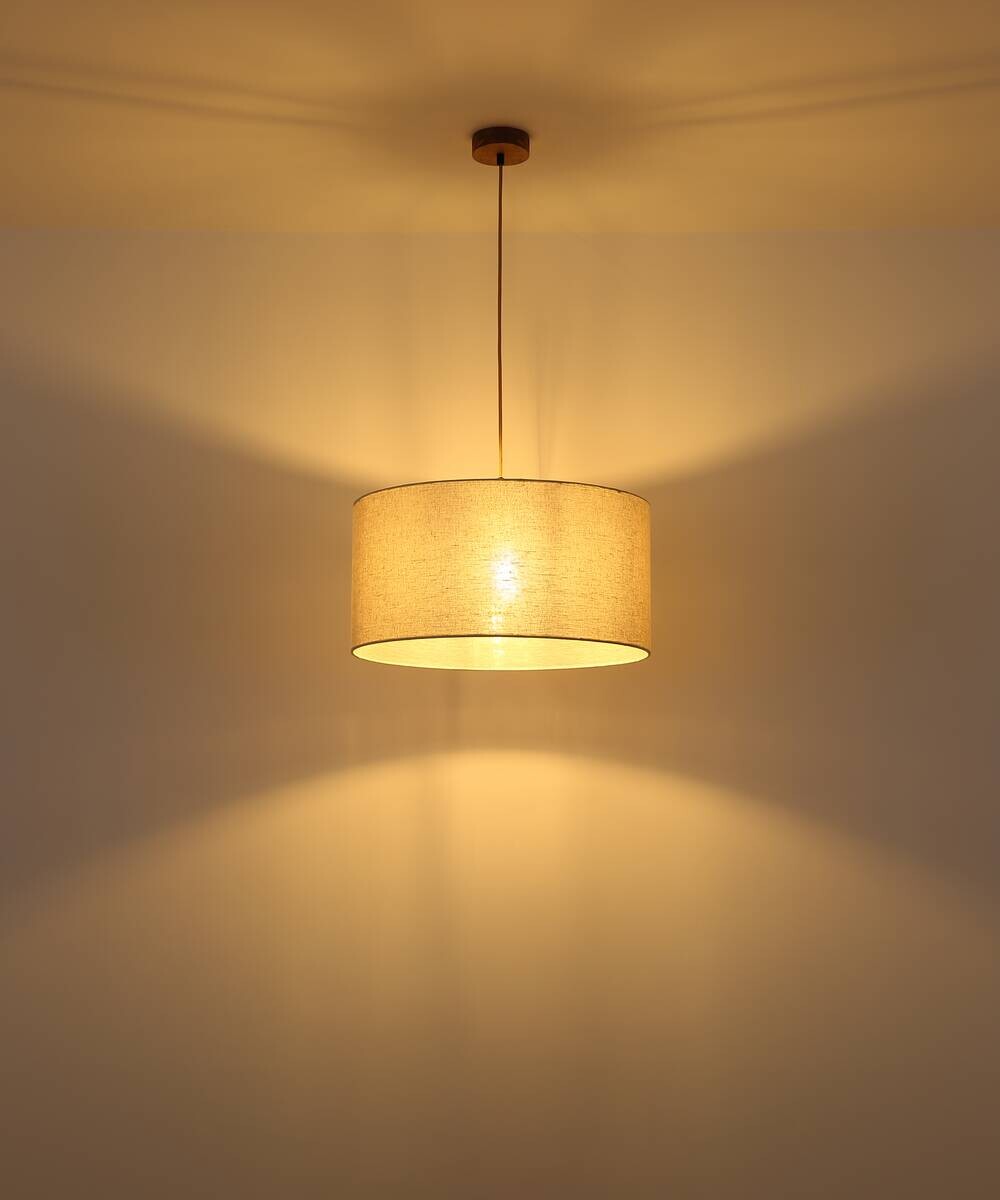 GLOBO Pendelleuchte Jule braun Leinen Holz H/D: ca. 120x50 cm E27 1 Brennstellen