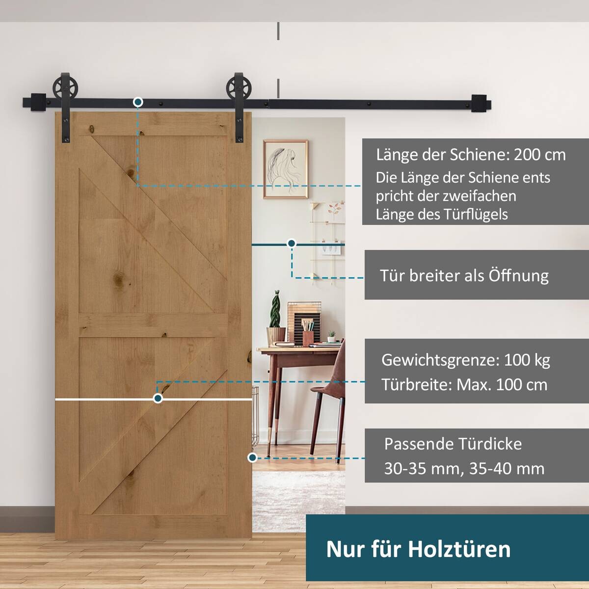 HOMCOM Schiebetür-Beschlagsatz 2 tlg.