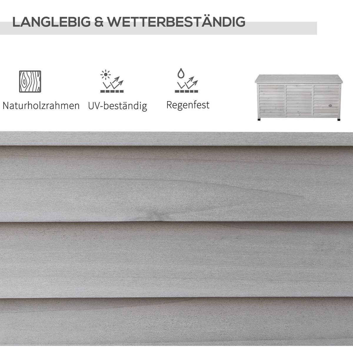 Outsunny Gartentruhe mit Stauraum grau Holz B/H/L: ca. 56x60x127 cm