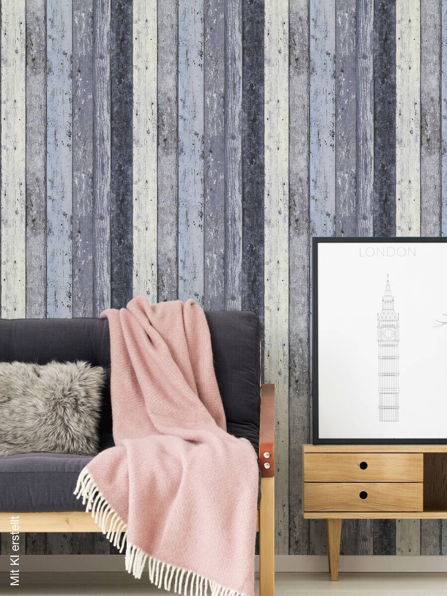 A.S.Creation Vliestapete Best of Woodn Stone 2nd Edition Holzoptik blau B/L: ca. 53x1005 cm