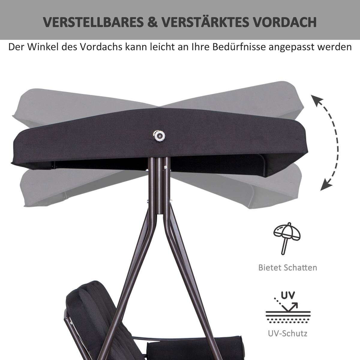 Outsunny Hollywoodschaukel schwarz Metall B/H/L: ca. 116x183x206 cm