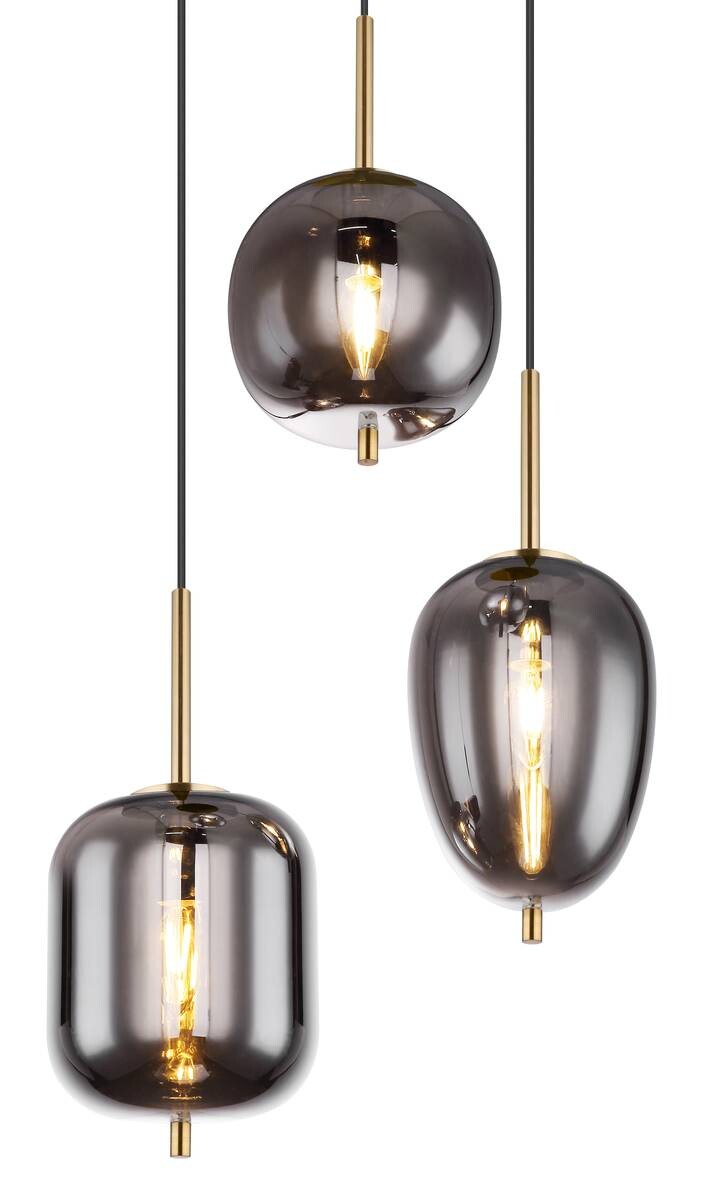 GLOBO Pendelleuchte messing Metall Glas H/D: ca. 120x46 cm 3 Brennstellen