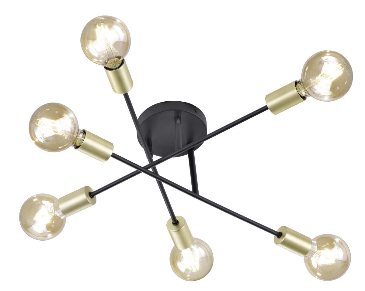 TRIO Deckenleuchte Cross mattschwarz Metall H/D: ca. 19x57 cm E27 6 Brennstellen