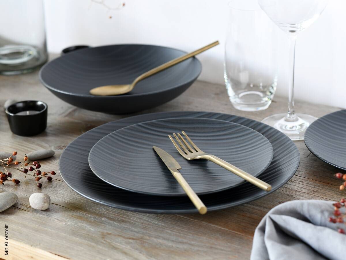 CreaTable Kombiservice Waves schwarz Steinzeug 16 tlg.