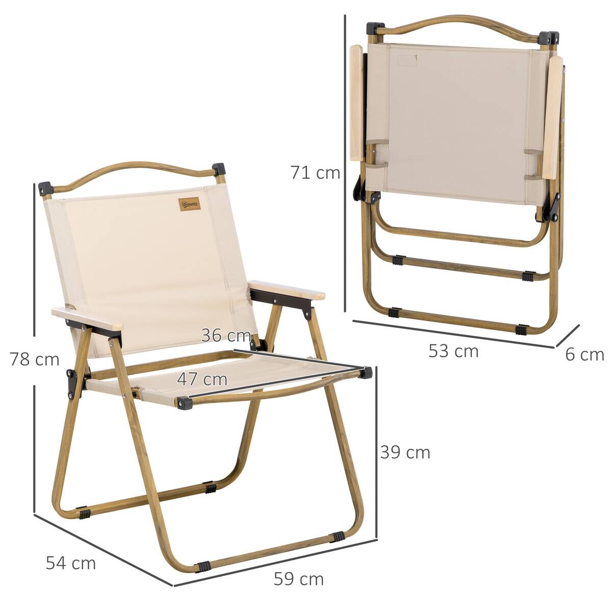Outsunny Campingstuhl 2er Set khaki Stoff B/H/L: ca. 59x78x54 cm