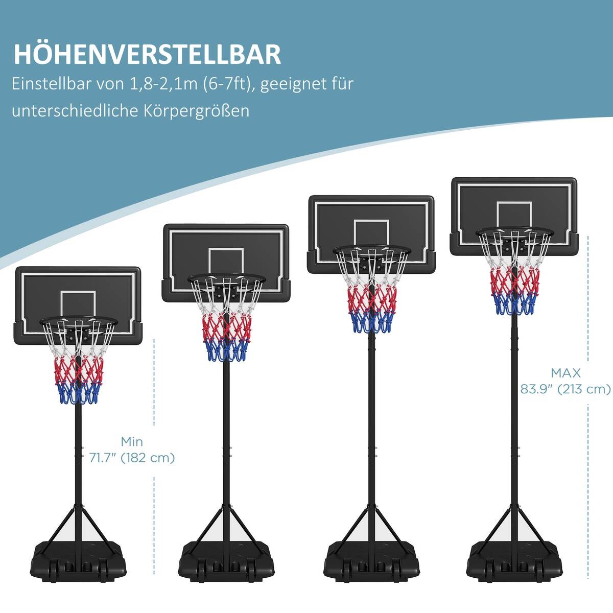 SPORTNOW Basketballkorb schwarz B/H/L: ca. 55x74x250 cm