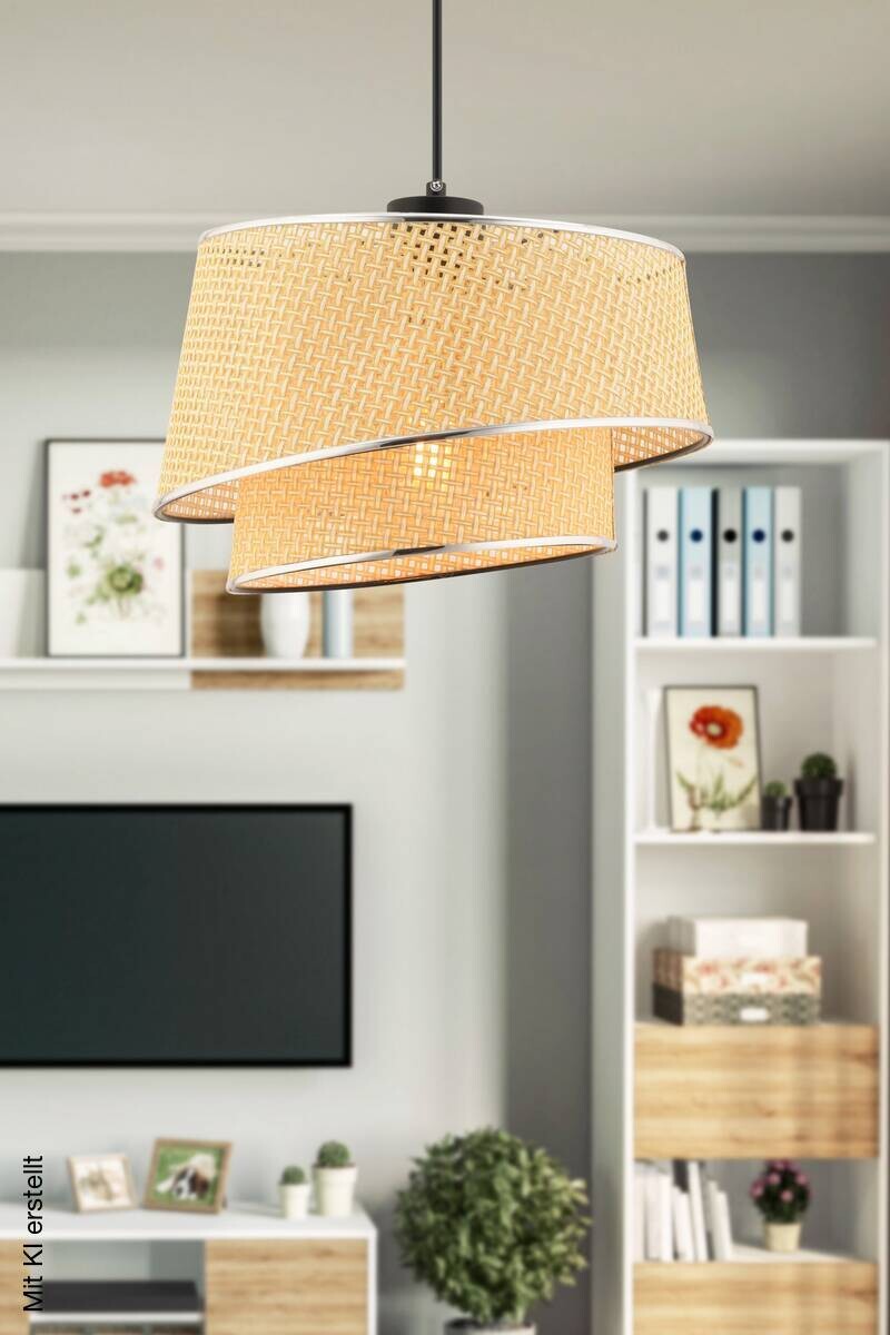 Opviq Pendelleuchte Barette kamel silber Stoff Metall B/H/L: ca. 32x65x32 cm E27 1 Brennstellen
