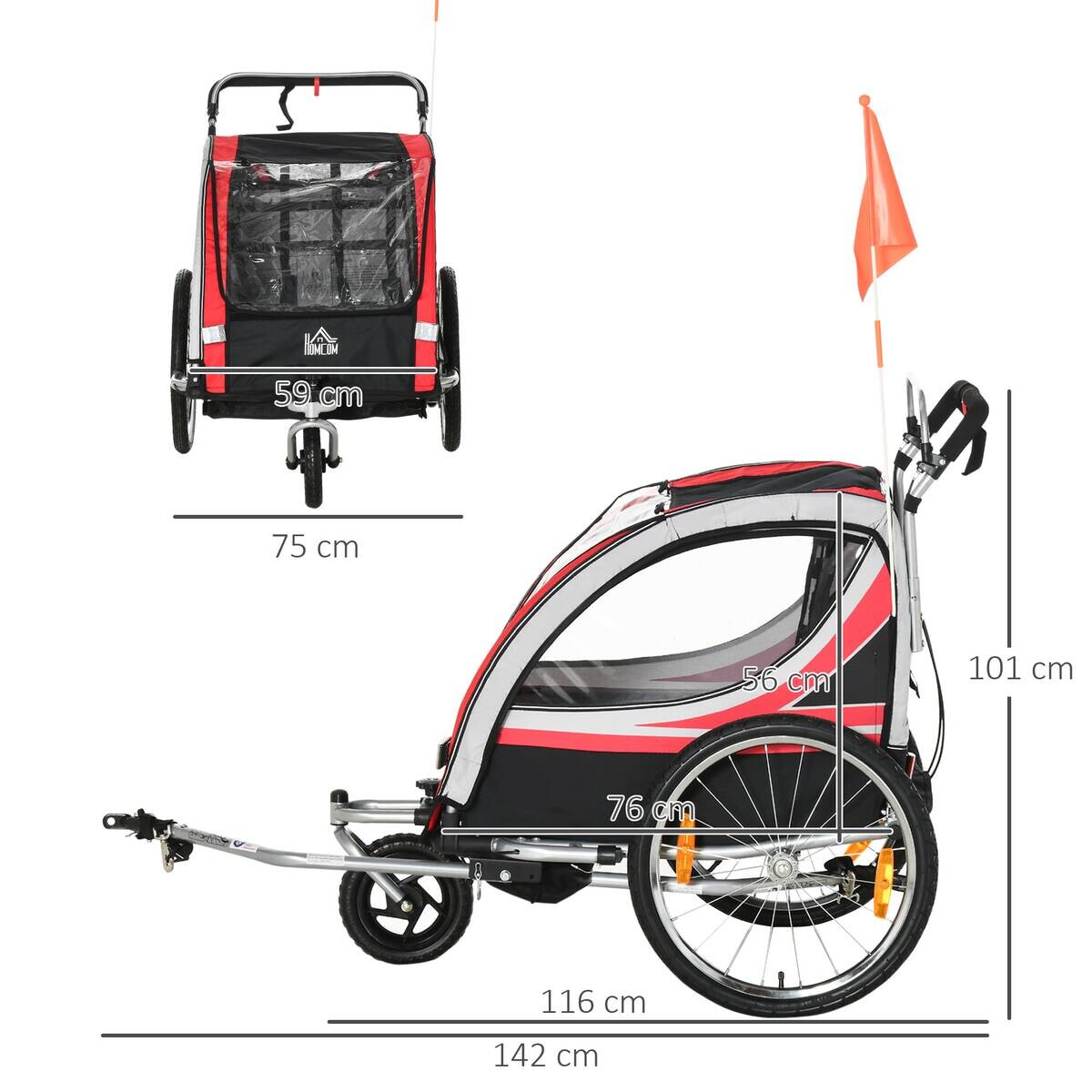 HOMCOM Fahrradanhänger schwarz schwarz B/H/L: ca. 75x142x101 cm