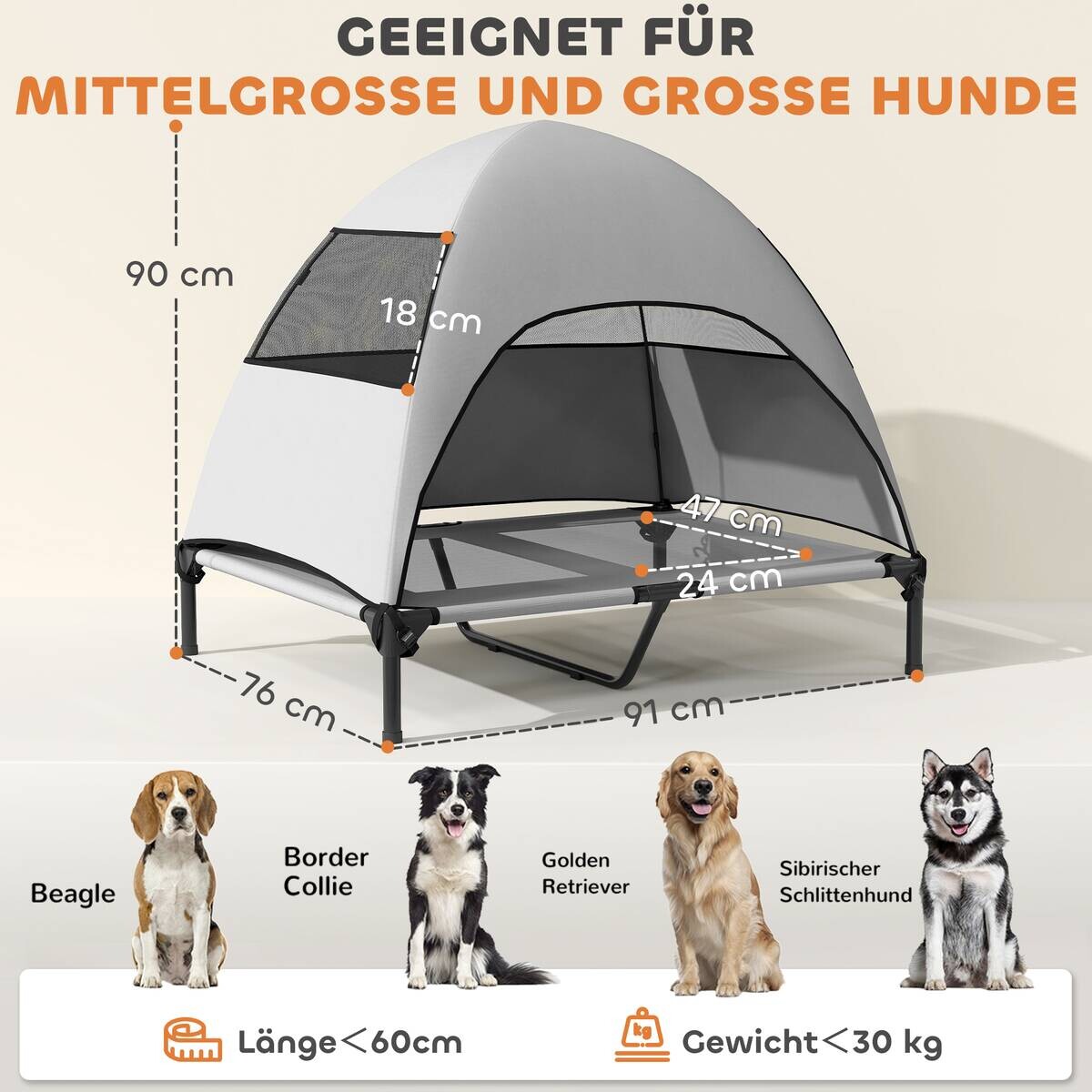 PawHut Hundeliege hellgrau Polyester B/H/L: ca. 76x90x91 cm